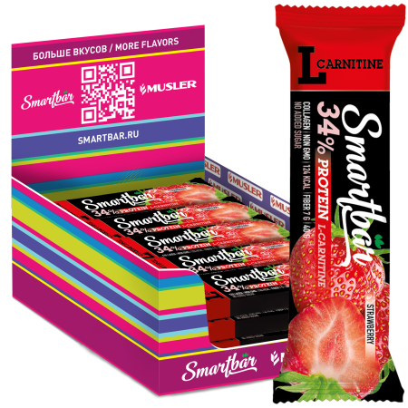 Батончик протеиновый Smartbar Protein L-carnitine "Клубника" с L-карнитином, 25 шт. х 40 г.